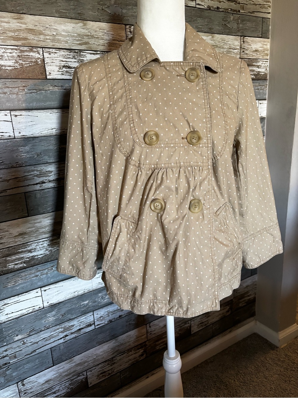 Aeropostale Beige Polka Dot Cotton Twill Babydoll Button Short Jacket Women’s L